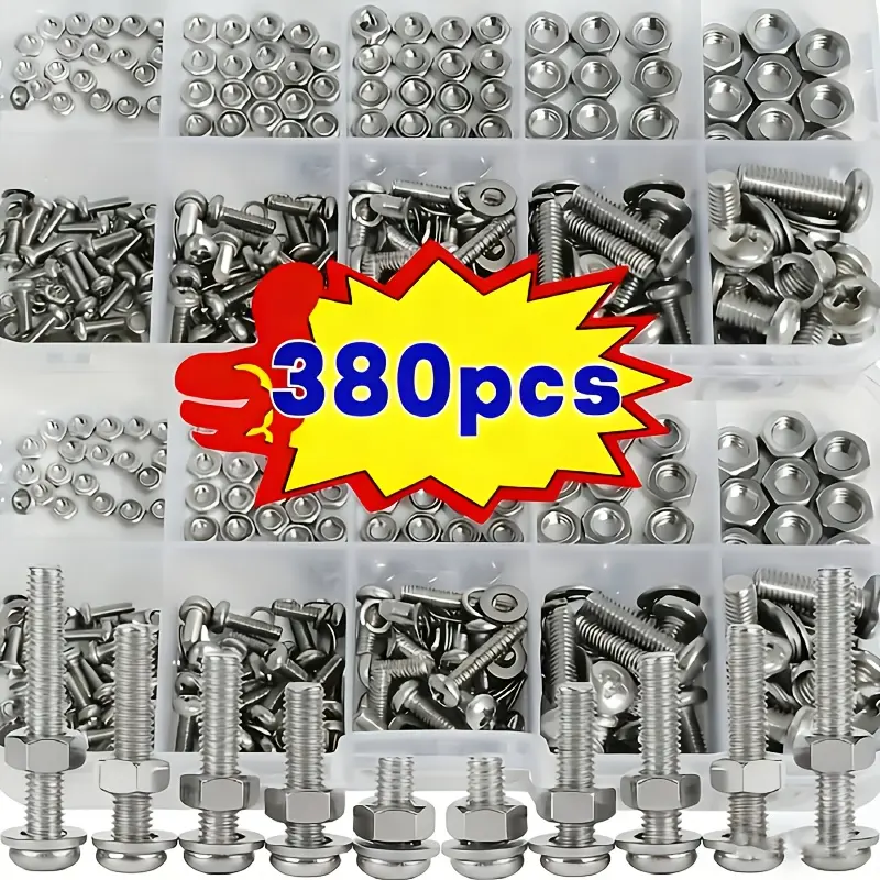 [Stainless Steel Hardware Kit] Set of 380pcs of Nut And Bolt Combinations, Including Small Metric Machine Screws in Sizes M2, M2.5, M3, M4, And M5. This Stainless Steel Hardware Kit Is Ideal for Tasks, Repairs, And Electronic Devices