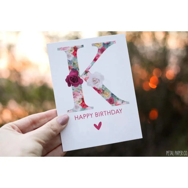 1pc Cute Birthday Card with Name, Personalized Monogram Card for Friends, Unique Greeting Card for Special Occasions