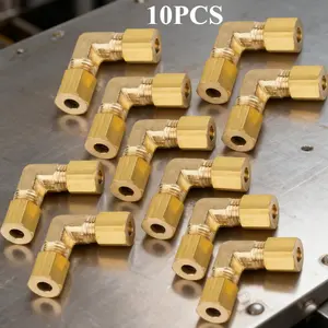 10 Piece Brass Fitting Elbow Npt3/16 90 Degree Adapter, Quick Connect Hydraulic Oil Tube Accessories, Fits 5mm Outer Diameter Pipe