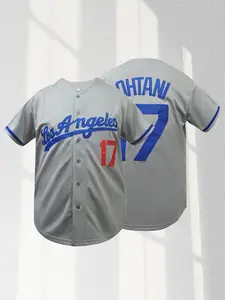 Men's Letter & Figure Patched Button Front Baseball Jersey,Casual Loose Short Sleeve V Neck Baseball Top for Fall & Winter, Men's Sportswear for Training & Competition, Stylish Jersey