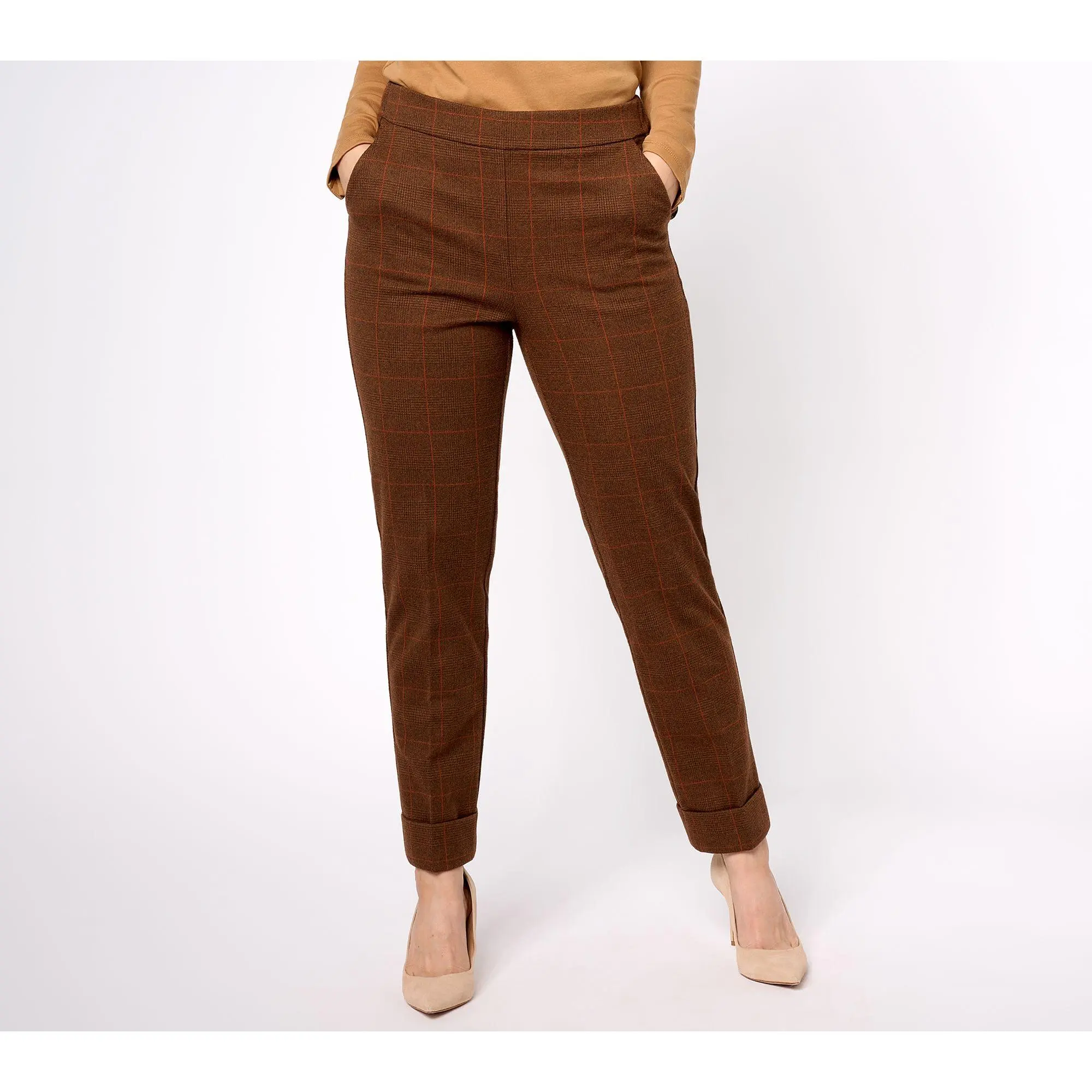 Isaac Mizrahi Live! Petite Yarn Dye Plaid Knit Jacquard Straight Pants