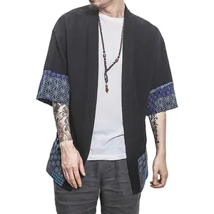 Men's Casual Kimono Short Sleeve T-Shirt Jacket Cotton