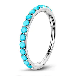20G Titanium Turquoise Hinged Nose Ring | Hypoallergenic Piercing Jewelry Nose Piercings 20G Segment Cartilage Helix Rook Tragus Conch Daith Earrings Septum Lip Jewelry 6/7/8mm