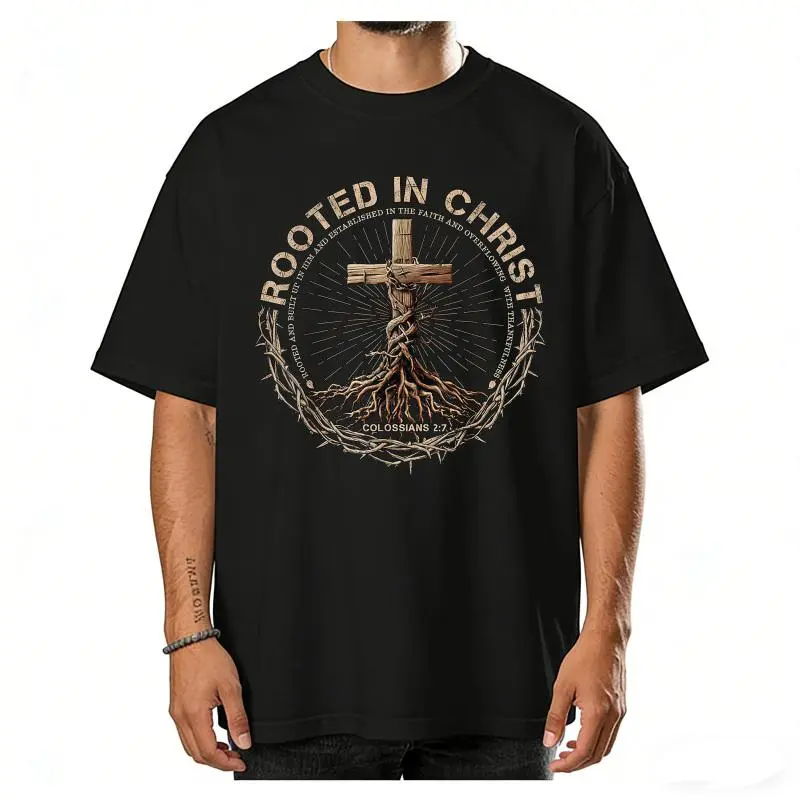 Rooted in Christ Shirt, Jesus Shirt, Vintage Cross Christian T-Shirt