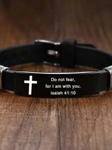 Adjustable Silicone Bible Verse Bracelet, Religious Inspirational Jewelry Gift, Gifts for Her, Stainless Steel Cross & Letter Design Strap Bracelet for Men & Women, Jewelry for Birthday Gift, Adjustable Bracelets