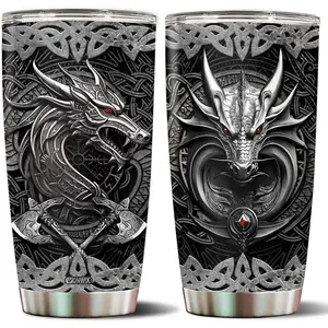 Epic Viking Dragon Armor 20oz Stainless Steel Tumbler Norse Mythology Celtic Travel Coffee Mug Gothic Fantasy Drinkware Perfect Fathers Day Gift for Men Husband Boyfriend