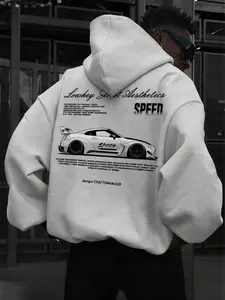 Viral Oversize Black Graphic Long Sleeve Hoodie, Sweatshirts – Loukey Street Aesthetics GTR Supercar Print Comfy Fleece Streetwear, TikTok Trending Hoodie for Men, Car Guy Vibe Casual Daily Wear, Stylish Speed-Themed Street Style Outfit