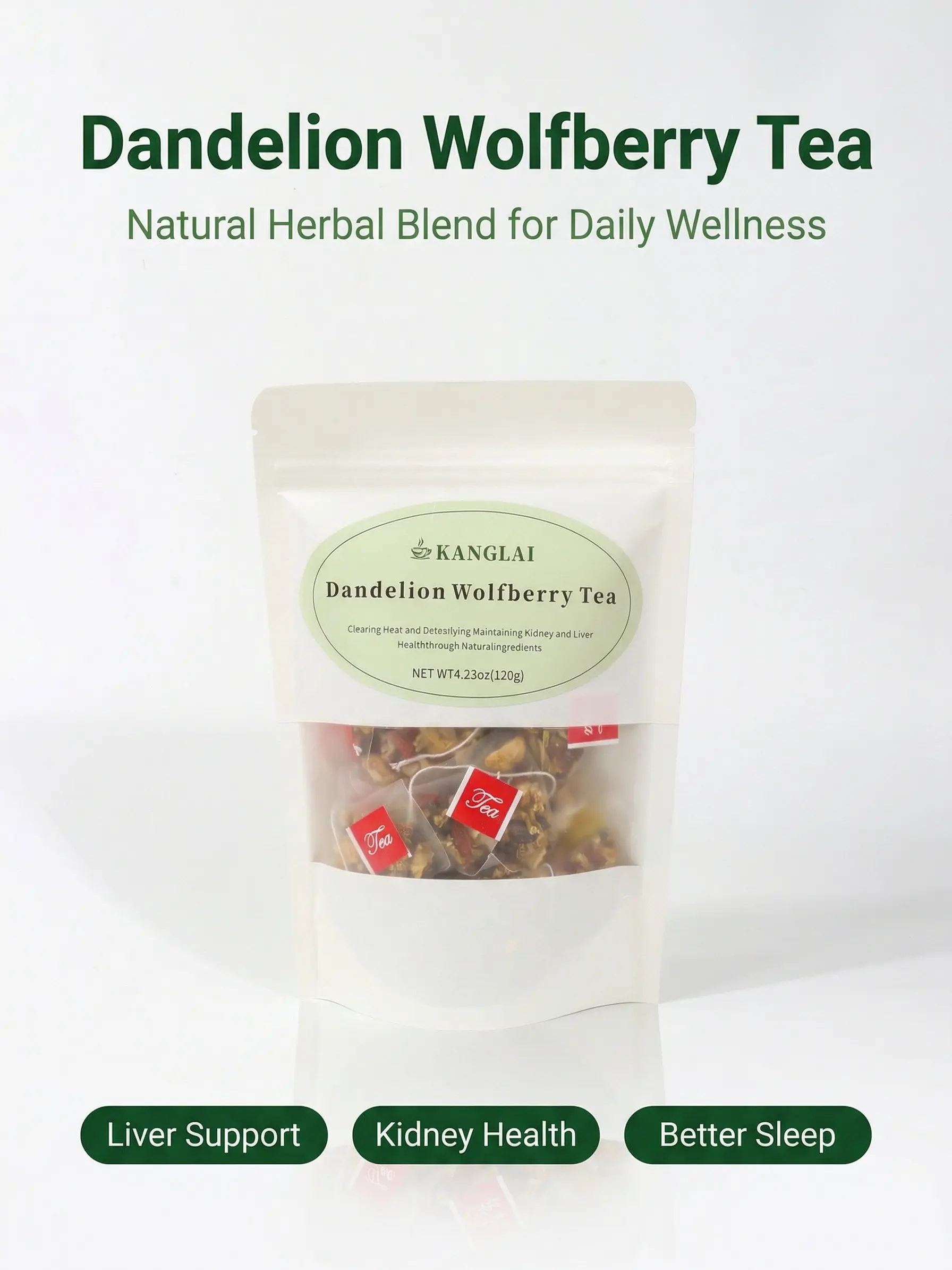 Dandelion  Wolfberry Tea - a Natural Tea that Nourishes the Liver and Kidneys, a Traditional Healthy Tea for Men and Women, 120g Natural Ingredients Individually Packaged Organic Thyme Lung Detox Tea palo  azul Herbal