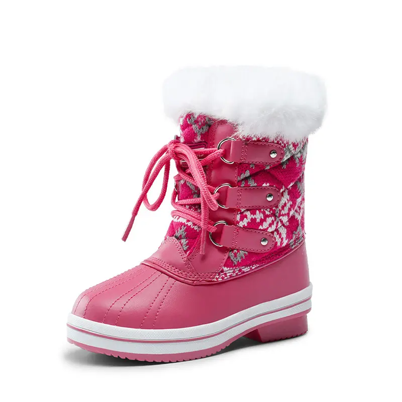 Dream Pairs Girls' Winter Boot Shoes, Faux Fur Lined Booties with Non-Slip Sole for Added Warmth, 50% PU & Canvas, 1 Pair, Laces, Lace Up Booties, Adjustable, Synthetic, 12 - 13 Years, D-Ring Eyelets, Dress Tips