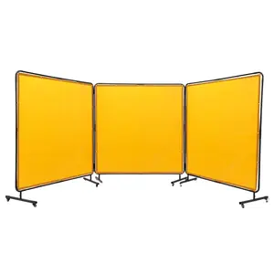 Welding Screen With Frame, 6' X 6' 3-Panel Welding Curtain Screens, Flame-Resistant Vinyl Welding Protection Screen On 12 Swivel Wheels With 6 Lockable Brakes, Movable And Professional Shield For Workshop, Yellow
