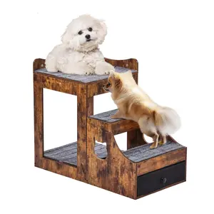 【Spotlight Day】VEVOR Pet Bunk Bed with Removable Stairs, Dog/Cat Window Perch with Storage, Multi-Level Bed Window Perch Dog Bedside Sleeper Couch, Small Pet Seat Platform, Indoor Use (Rustic Brown)