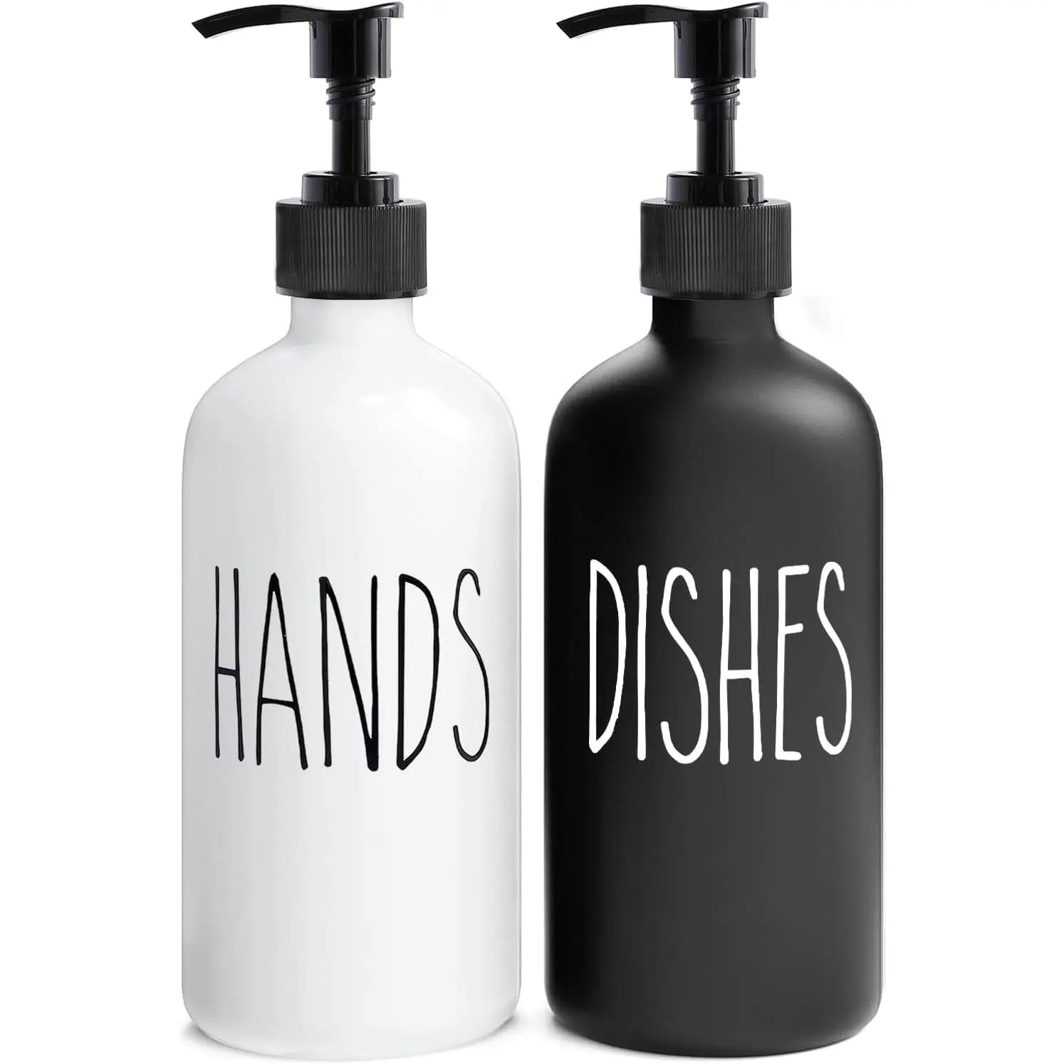 Soap Dispenser Set 2 Pack, Contains Hand and Dish Soap Dispenser,  for Black and White Kitchen Decor. (Black & White)