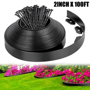 No Dig Landscape Edging Border, 2'' Tall 100FT Garden Edging Kit with 120pcs Anchoring Stakes for Lawn, Gardens and Yards (Black)