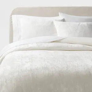 3pc Full/Queen Luxe Distressed Crinkle Velvet Duvet Cover & Sham Set Ivory - Threshold