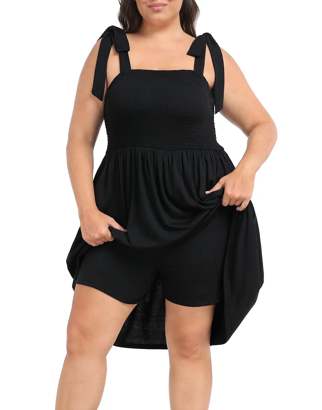 HDE Womens Plus Size Romper Dress with Built-in Shorts & Pockets Tie Strap Dress Above the Knee Summer Fitted Sleeveless Stylish Fashion summerwins