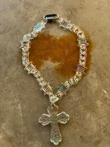 Opal Barbed Cross Link Necklace
