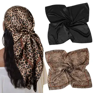 AWAYTR Women's 35” Large Satin Square Head Scarf  Silk Like Printing Head Scarves Square Fashion Hair Scarf Bandanas for Headwear Bag Decoration