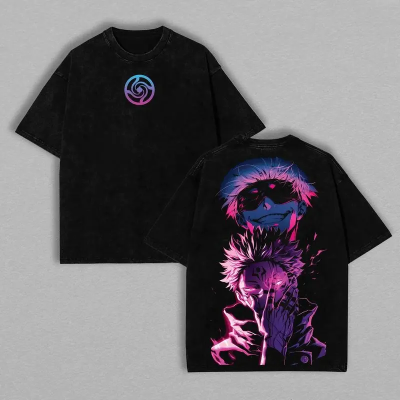 valentine shirts Jujutsu Kaisen Vintage Tee – Gojo Satoru x Ryomen Sukuna Oversized Wash T-Shirt, Heavy Cotton JJK Anime Shirt.