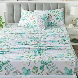 Luxurious Teal Leaf Pattern Percale Cotton Bed Sheet Set - Soft, Crisp, and Cool with Deep Pocket Fitted Sheet for All Season - Modern Minimalist Botanical Leaf Design, Breathable, Hypoallergenic, and Easy Care