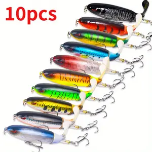 10pcs/ Set Whopper Floating Plopper Lures - Topwater Fishing Lures with Propeller Tail, Pencil Shape, 35g, 14cm/5.51in - Catch Catfish, Pike, Perch, Top Water Bass with Ease