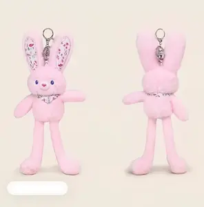 Interactive Pull Up Rabbit Plush Keychain, Easter Bunny Stuffed Animal with Switchable Ears & Legs, Soft Durable Fashion Accessory for Bags & Keys, Dynamic Dual Position Design