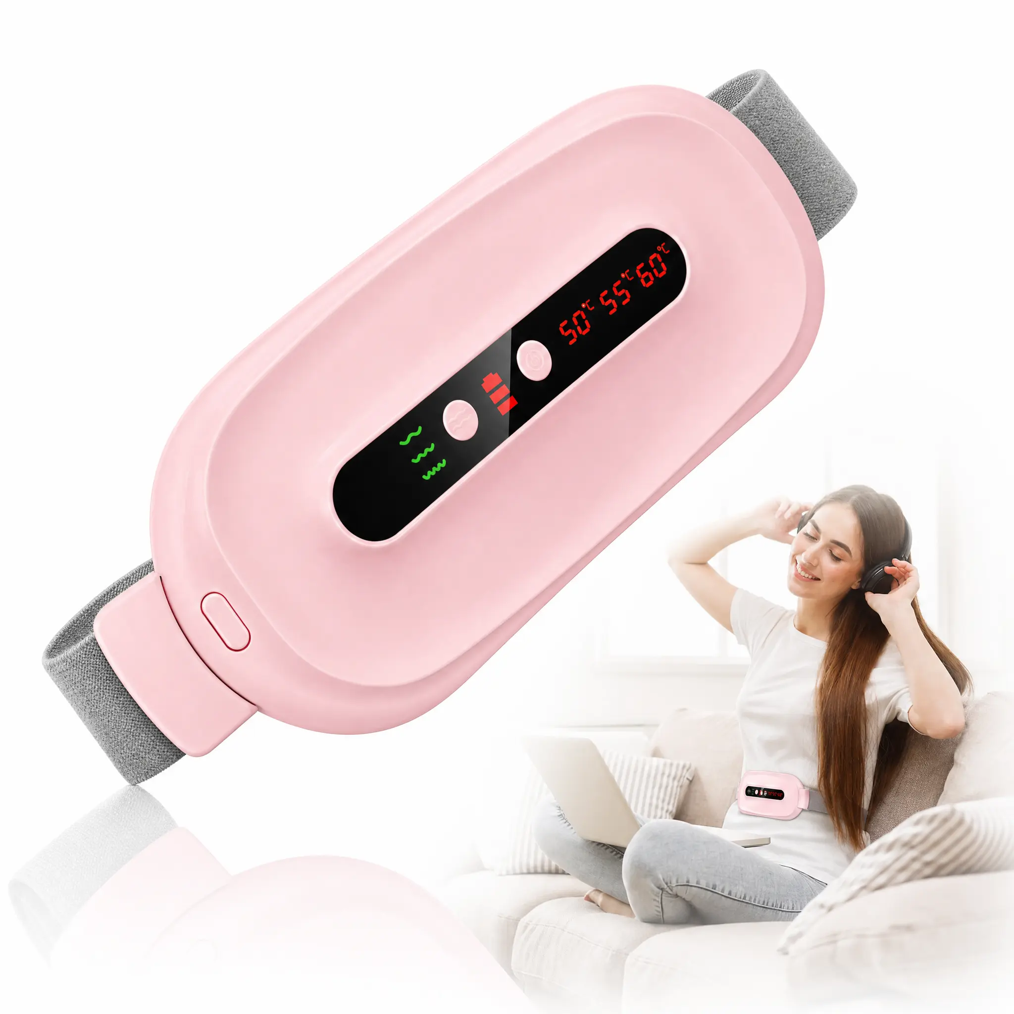 Women's 2026 Upgraded Wireless Portable Period Heating Belt - Heating Pad for Cramps, Adjustable Waist Wrap, Auto Shut-Off Timer, Gentle Heat, Cute Pink Self-Care Party Gift