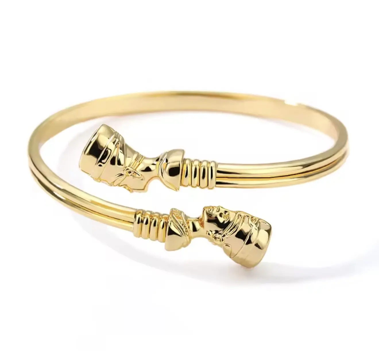 Unisex Egyptian Gold Water-Resistant Stainless Steel Nefertiti Bangle, Elegant Gift-Ready Costume Jewelry for Birthday, Daily Wear, Color-No-Change Feature