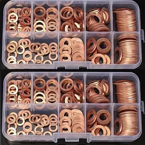 Copper Washer Assortment Kit, 200pcs Copper Washer Set, Anti-corrosion & Pressure Resistant Gasket Set Suitable for Boat Engine, DIY Boat Repair & Maintenance