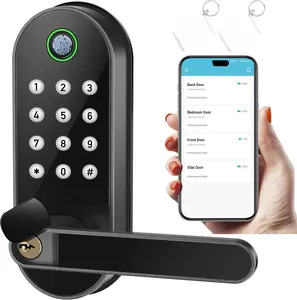 Keyless-Entry Fingerprint  Door Lock:  Digital  Lock with Code Passcode, Electric Door Knob, Biometric Door Handle,  for Exterior/Interior/Entry/Bedroom Doors (Black)