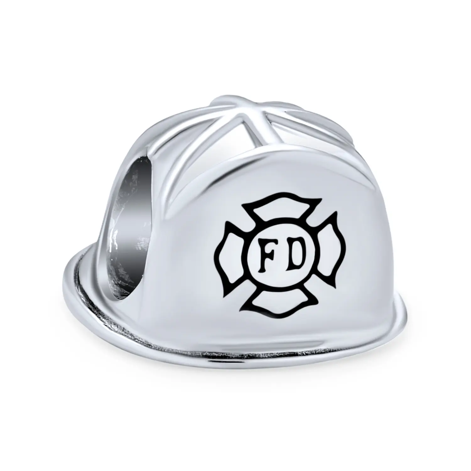 Fireman Firefighter Hat Helmet Charm Bead for Bracelet .925 Sterling Silver