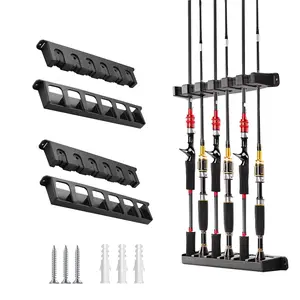Tcakelox Fishing Rod Holder for Garage - 6 Rods or Combos, Fits Most Rod Diameters, Vertical Wall-Mounted for Garage or Ceiling Stores