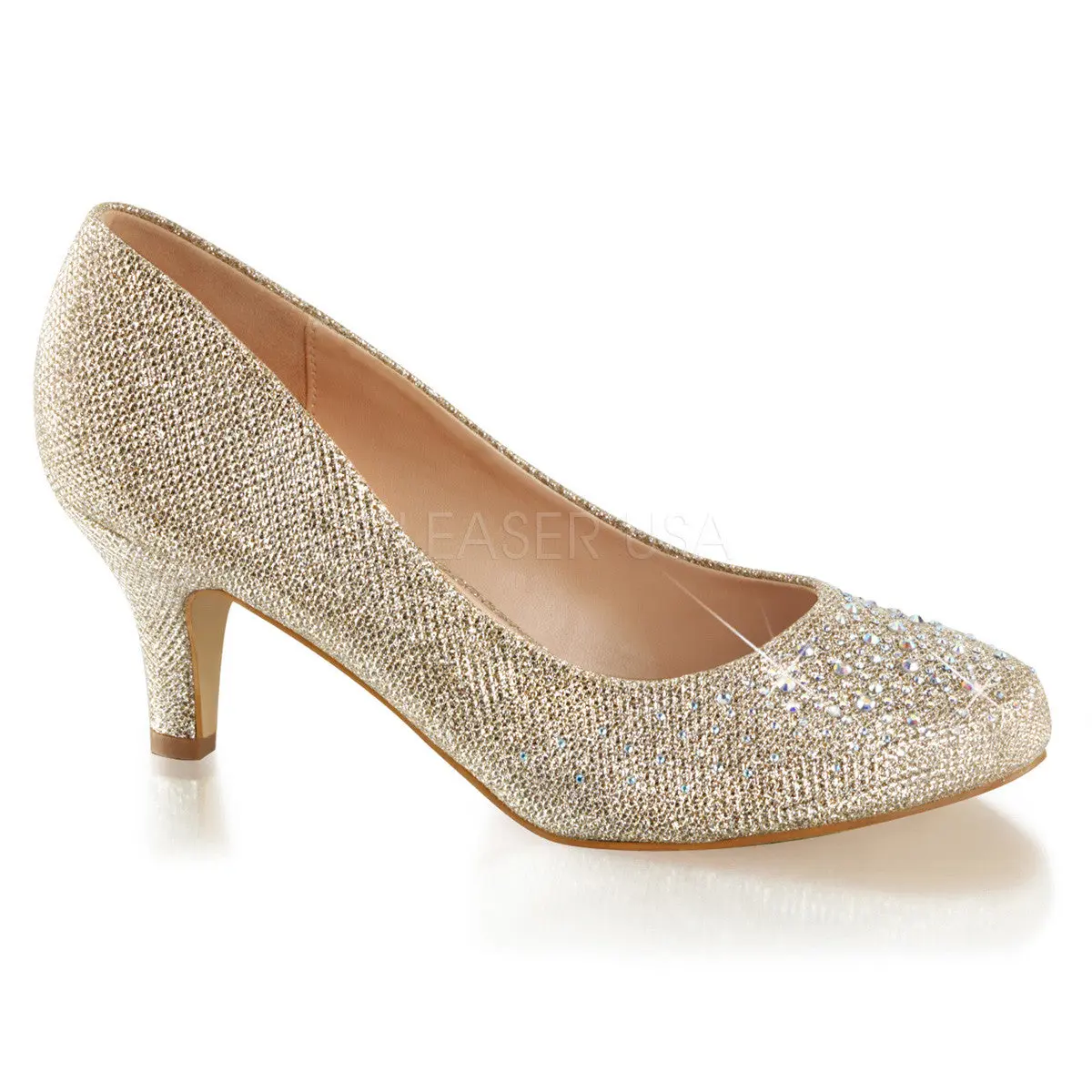 Women's Elegant 2-Inch Heel Nude Glitter Footwear, DORIS-06 Rhinestone Heel Shoe