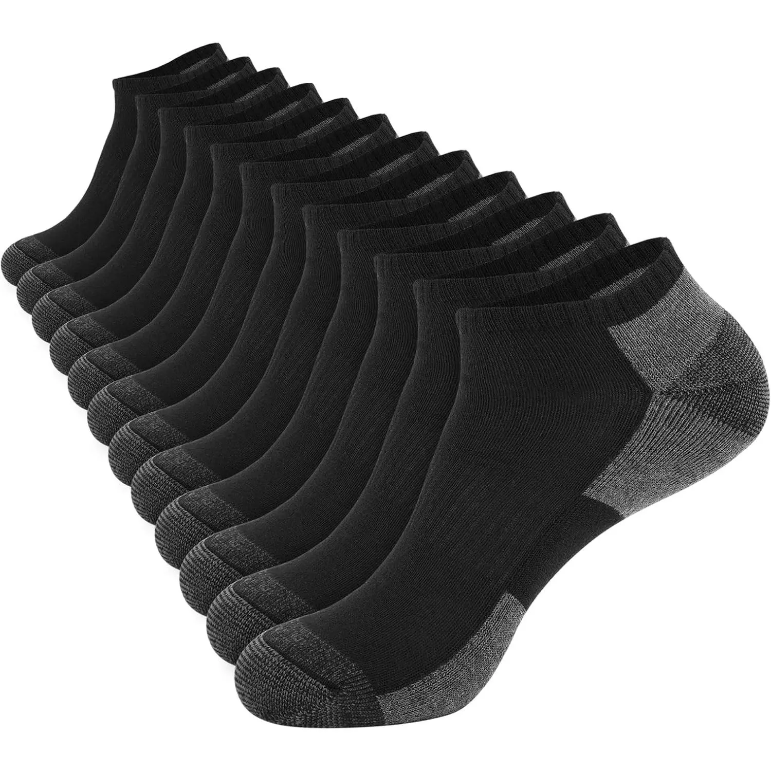 12 Pack Mens Cushioned Ankle Socks, Low Cut Breathable Casual Socks (Shoe Size 6-11)