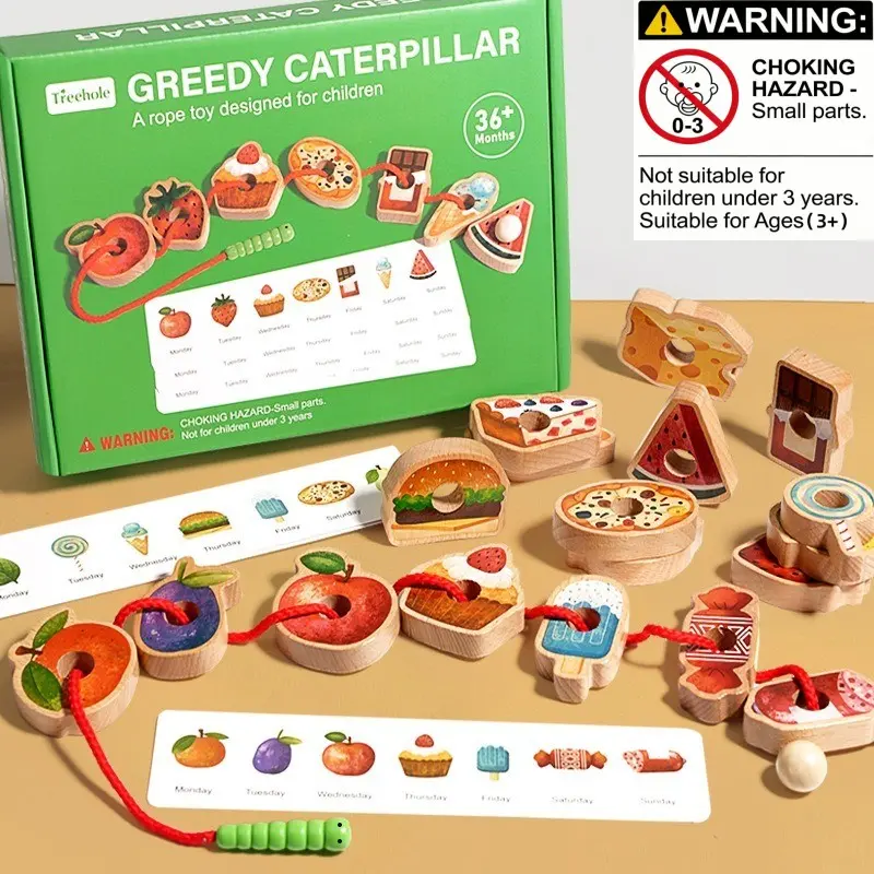 Wooden Greedy Worm String Beads Set, Early Education Toy for Toddlers, Preschool Learning Tool, Develops Logical Thinking & Creativity, Multi Activity Playset, Montessori Preschool Busy Board