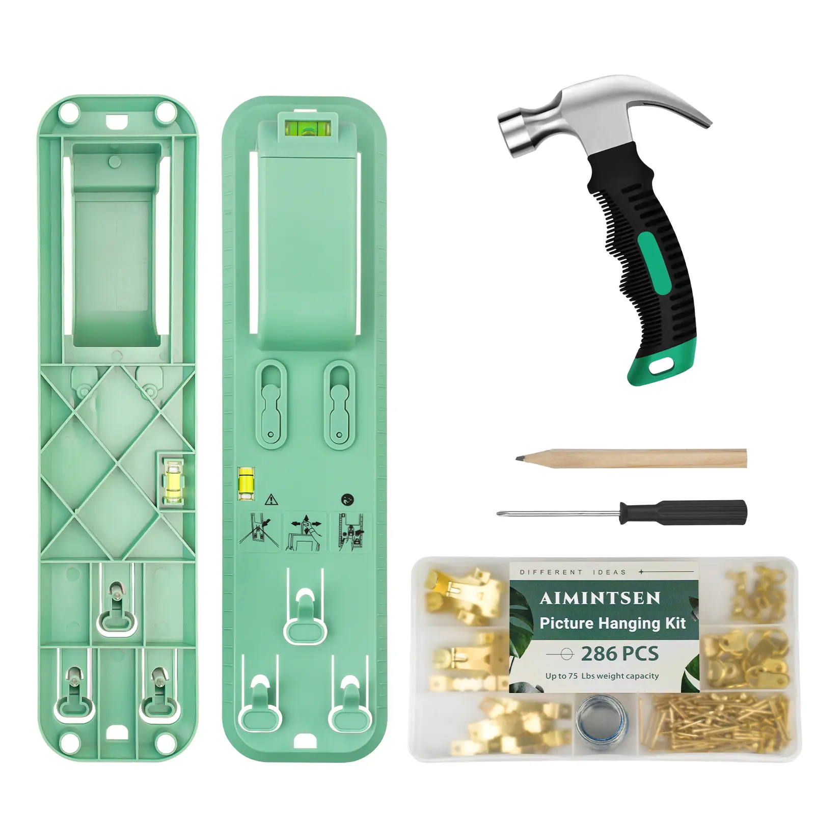 Wall Mounting Picture Hanging Tool Kit - Easy-to-Use Kit with Built-in Level, Full Hardware Set for Picture Frames, Full Set, Kit Boxed