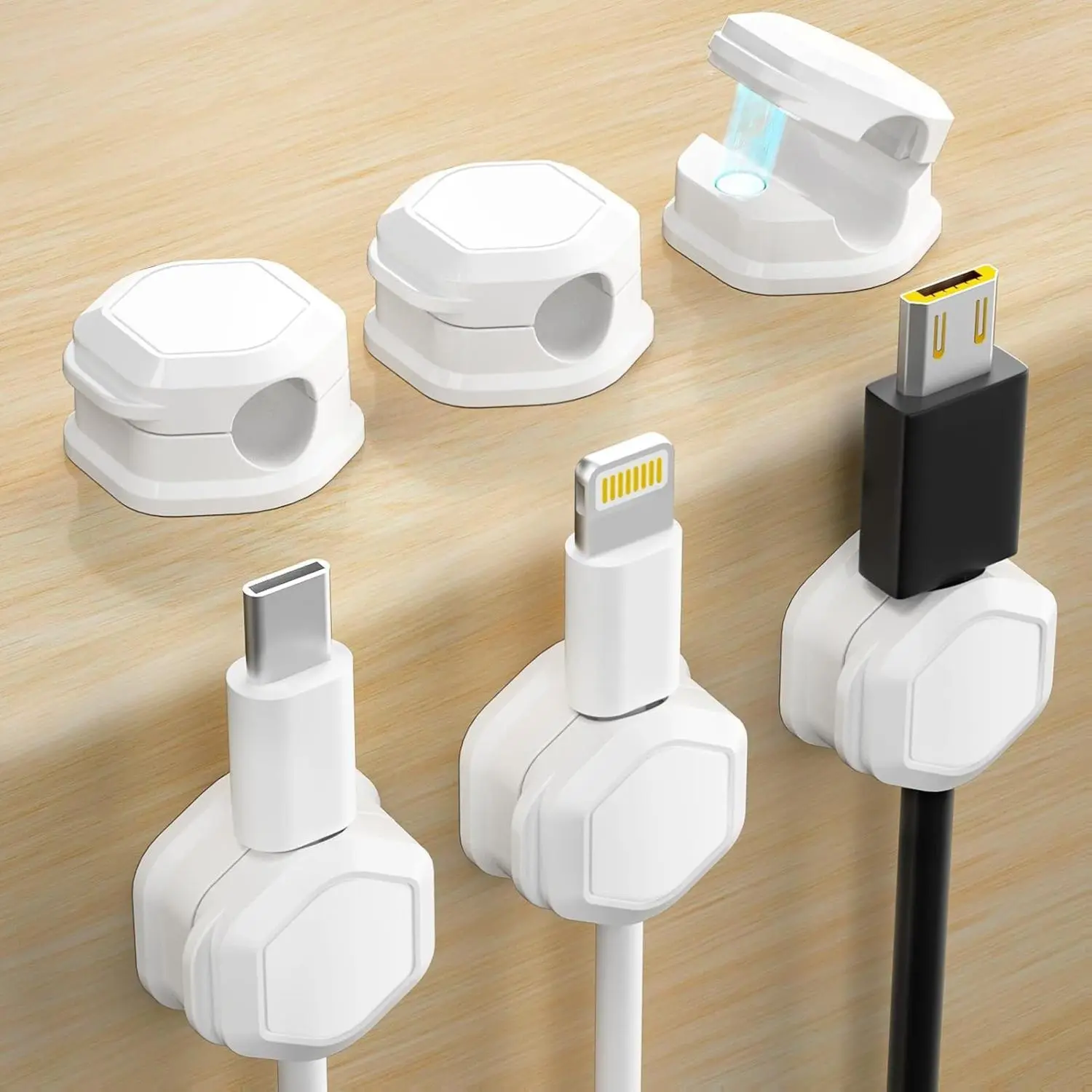 6 Pack Magnetic Cord Organizer - Cord Holder - Cable Clips - Cord Organizer for Desk, Adjustable Cord Holder Management, for Desk, Nightstand, Phone Charger, Computer, Home, Office, Car