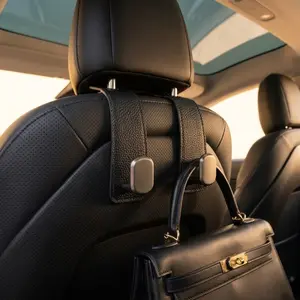 2 Pack Luxury Leather & Zinc Alloy Car Seat Hook - Premium Interior Upgrade - Heavy Duty Headrest Hanger for Bags & Purses
