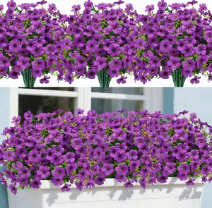 Artificial Flowers for Outdoors, 10 Bundles Artificial Plants & Flowers Outdoor, UV Resistant Faux Flowers Outdoor Fake Flowers for Outside Porch Window Box Decoration(Dark Purple)