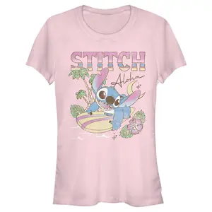 Juniors Womens Lilo & Stitch Surfing Stitch T-Shirt