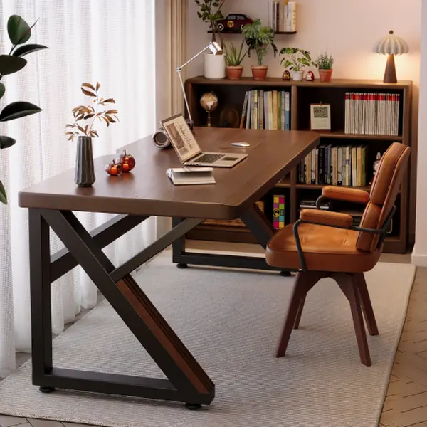 Bellemave Thick Solid Wood Desk - 2-Person Dual-Monitor Large Stationary Desk with Reinforcement System for Home Office Workstations, Large Desks, Reinforcement System Desks