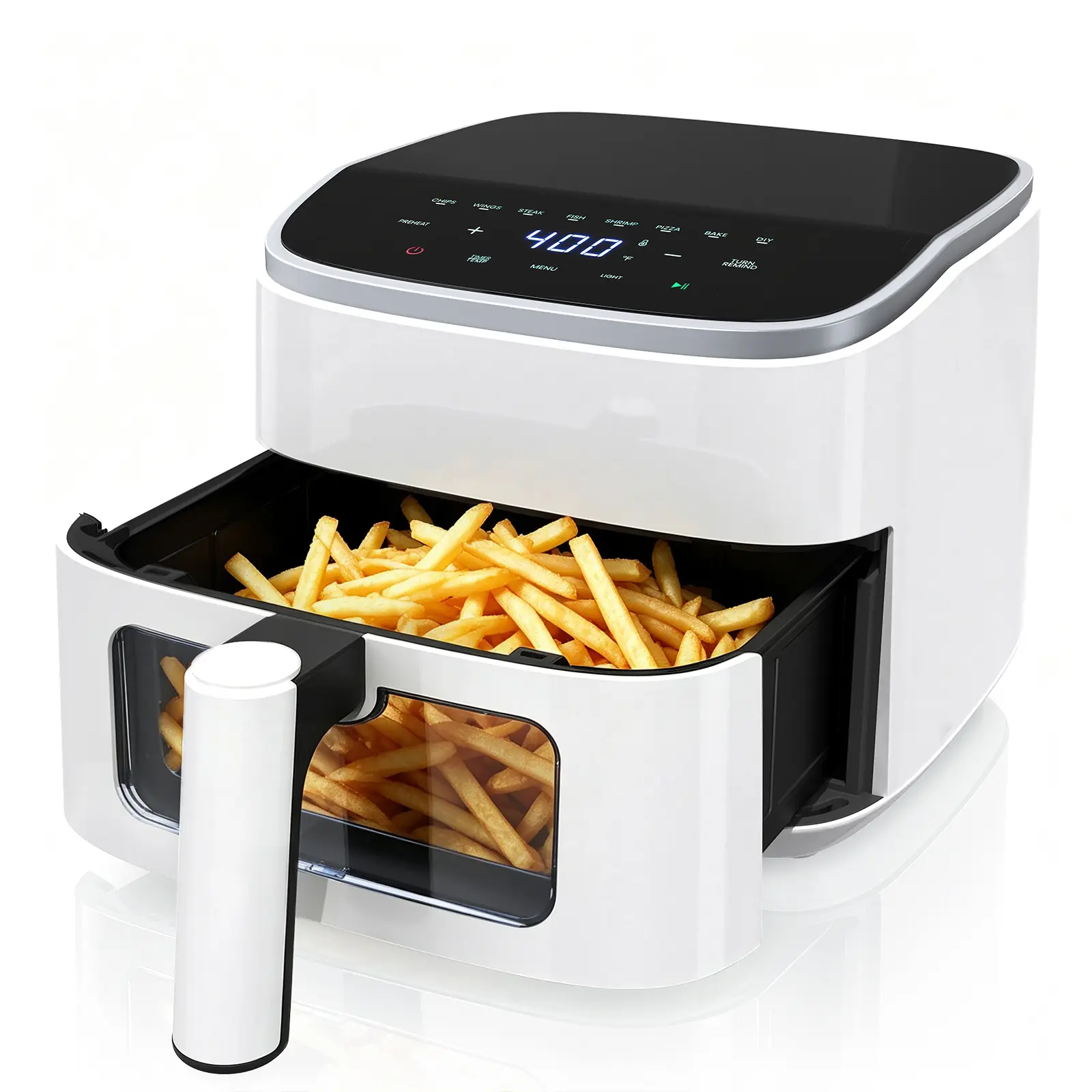 DUMOS 4QT Air Fryer with Visible Window, 1500W Digital Touchscreen Air Fryer with 8 Presets, Auto Shut Off & Nonstick Dishwasher Safe Basket, 60-Min Timer, Max 400°F