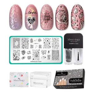 Maniology Nail Stamping Starter Kits – All Time Favorites - Includes Everything - Stamping Plate, Polish, No Smudge Top Coat, Stamper & Scraper