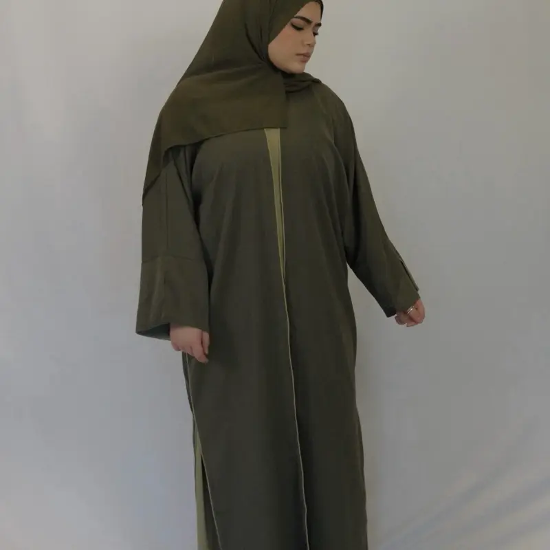 Aaliya 3 Piece Abaya- Olive and Matcha