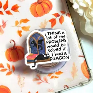 Bookish Dragon Black Cat Magnetic Phone Grip, Aesthetic Cozy Reading Magsafe Kickstand, Trendy Retro Fantasy Bookish Season Gift