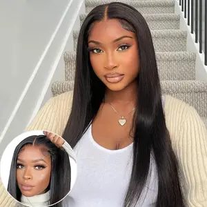 Bling Hair Glueless Wig Real Hair Ready To Wear Pre Cut Straight Wig 5x5 Transparent Lace Closure Wig Brazilian Wigs For Women