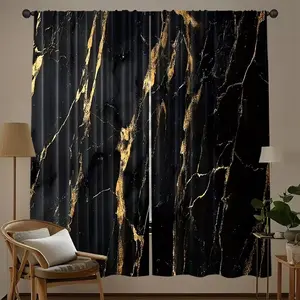 2 Piece Background Marble Texture Curtains, Digital Print Drapes for Living Room Bedroom Kitchen Home Decor