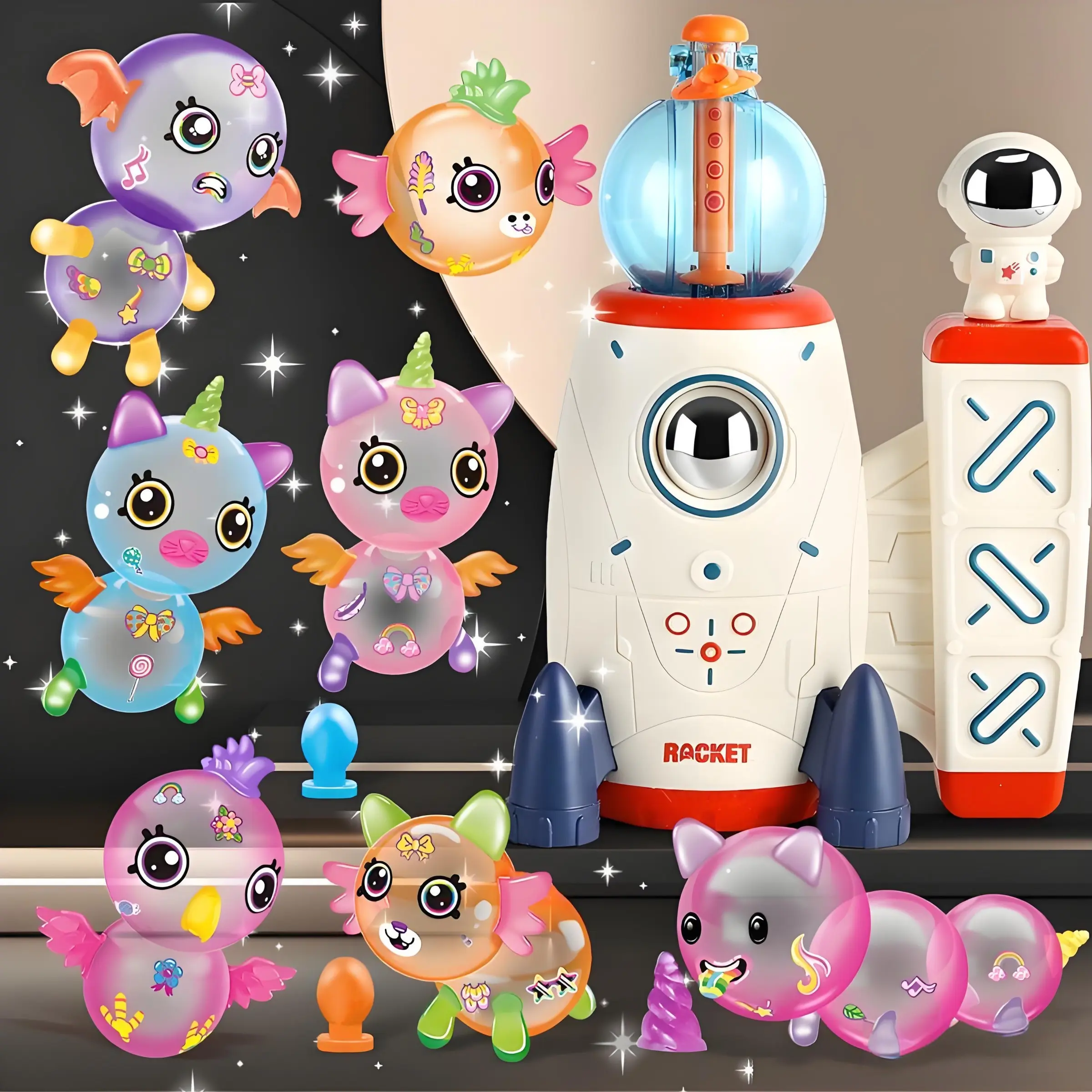 Space Rocket DIY Balloon Maker Kit for Kids - Magic Sticky Balloon Inflatable Pop Outs Craft Set with 60 Balloons, Decor Bits, Balloon Decorations & Stickers - Educational Art & Craft Toy for Boys Girls Birthday Gift