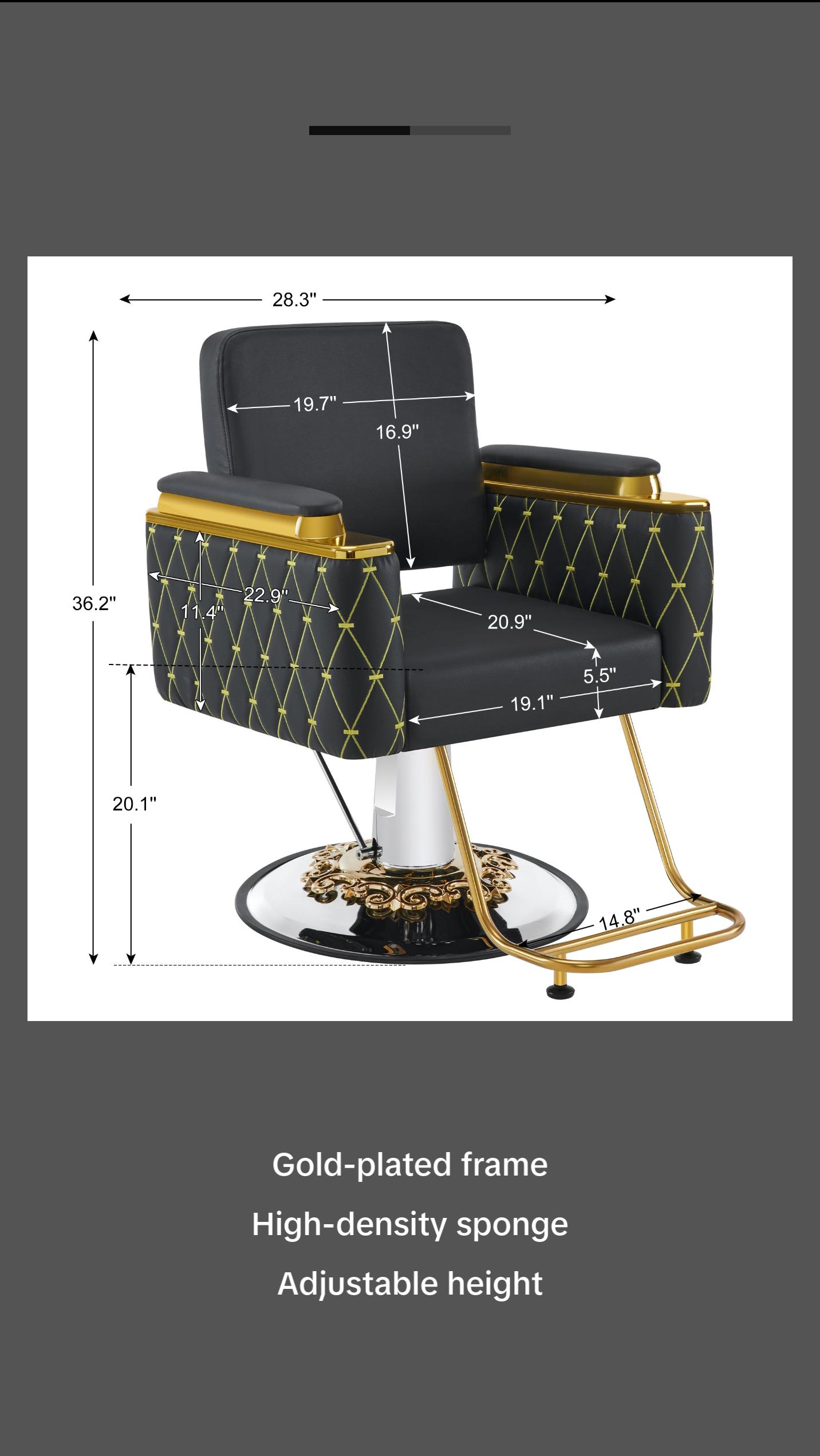 BarberPub Gold&Black Salon Chair, Hydraulic Barber Spa Styling Equipment 8633