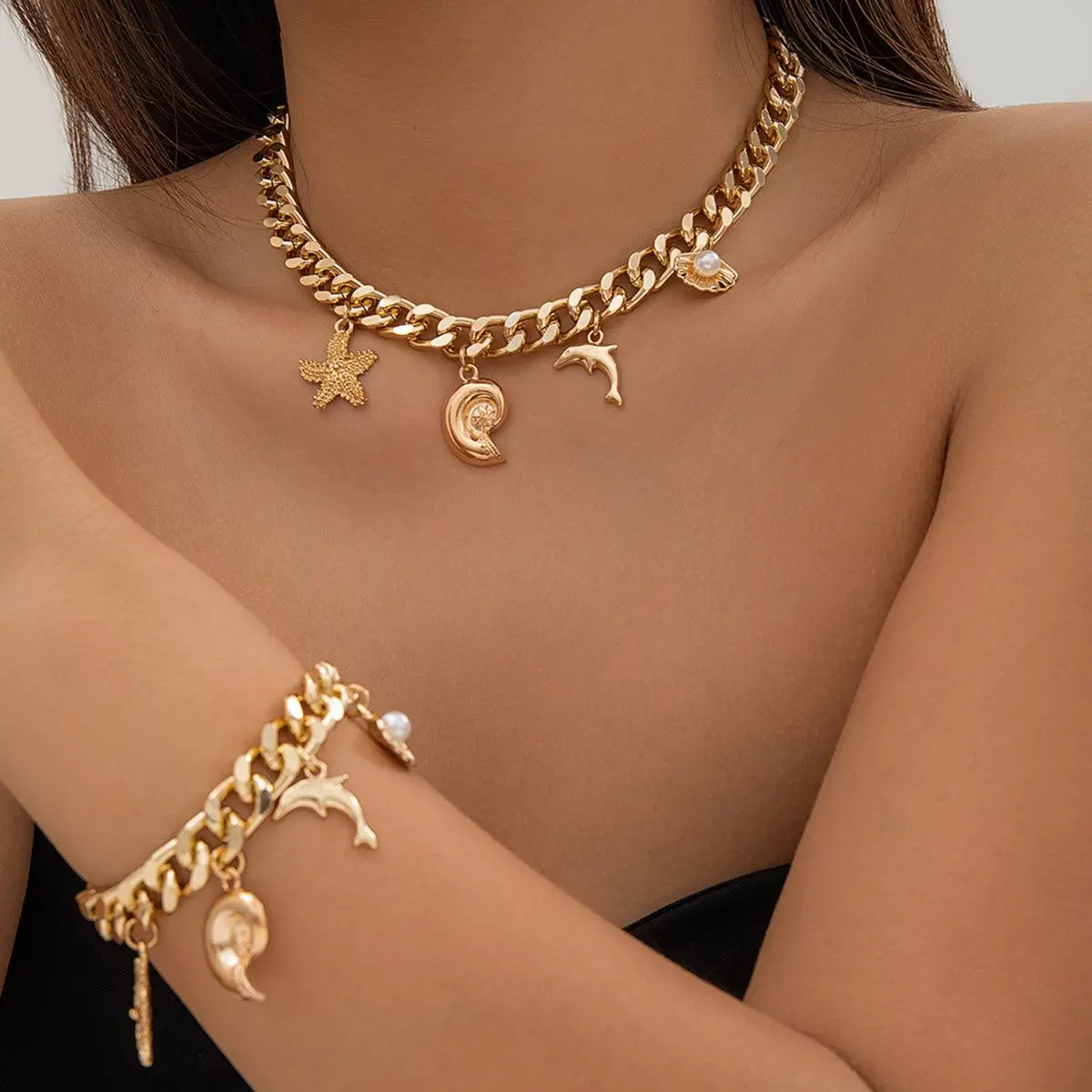 Boho Conch Shell Bracelet Set | Starfish Dolphin Beach Jewelry