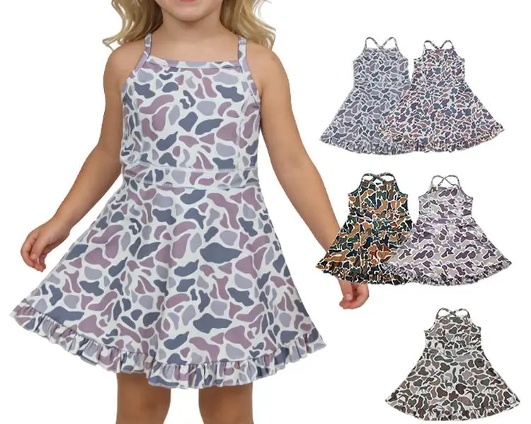 Girls' Camo A-Line Sleeveless Athletic Dress - Little Girl Toddler Casual Yoga-Style Summer Kids' Clothing Outfit,a line dresses, Little Girl Dress,back to school,back to school shopping